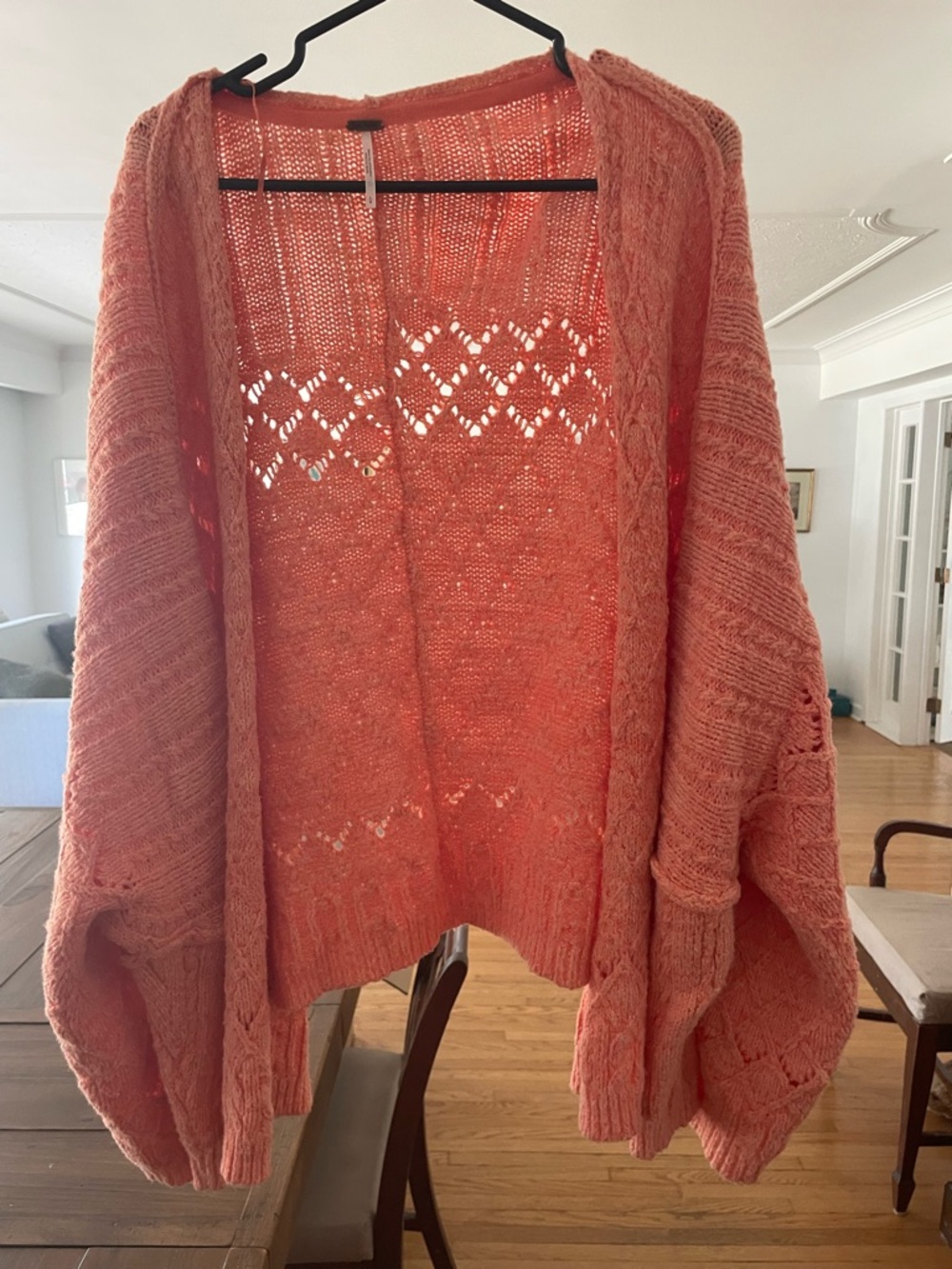 Free People Coral/orange Open-Knit Cardigan